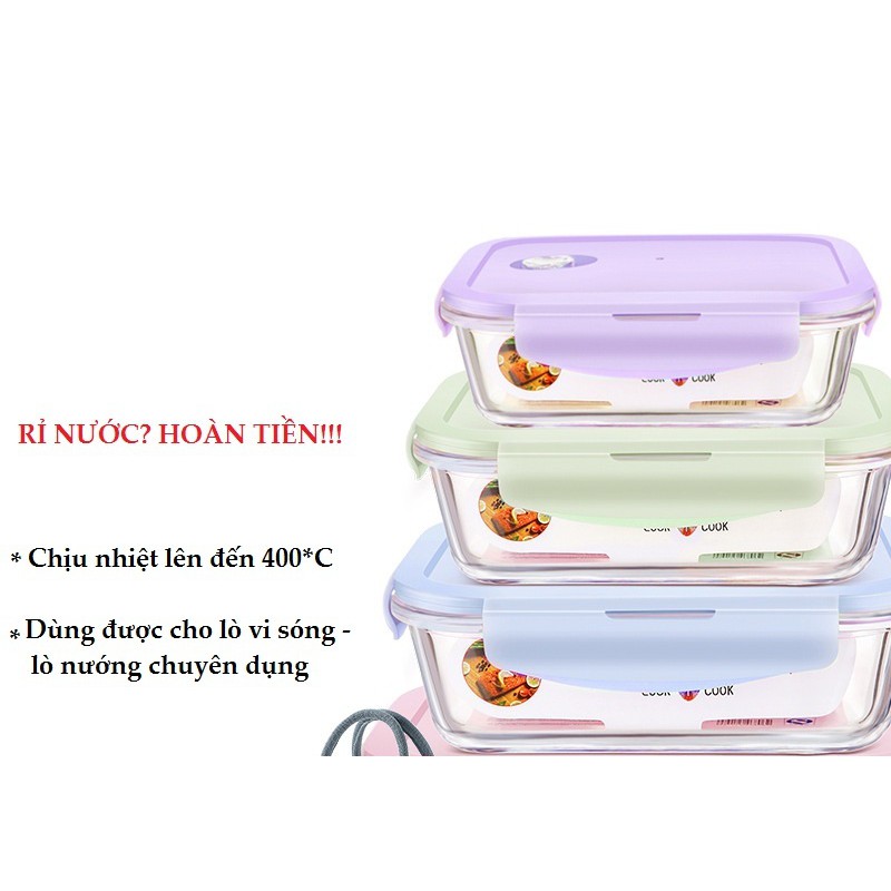 Hộp thủy tinh đựng cơm đựng thức ăn chịu nhiệt nắp gài (giao màu ngẫu nhiên) | BigBuy360 - bigbuy360.vn