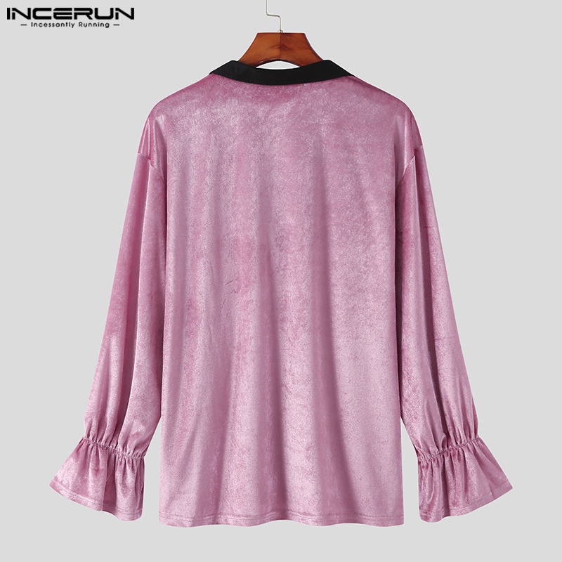 Áo thun INCERUN dài tay cổ chữ V thắt dây cho nam