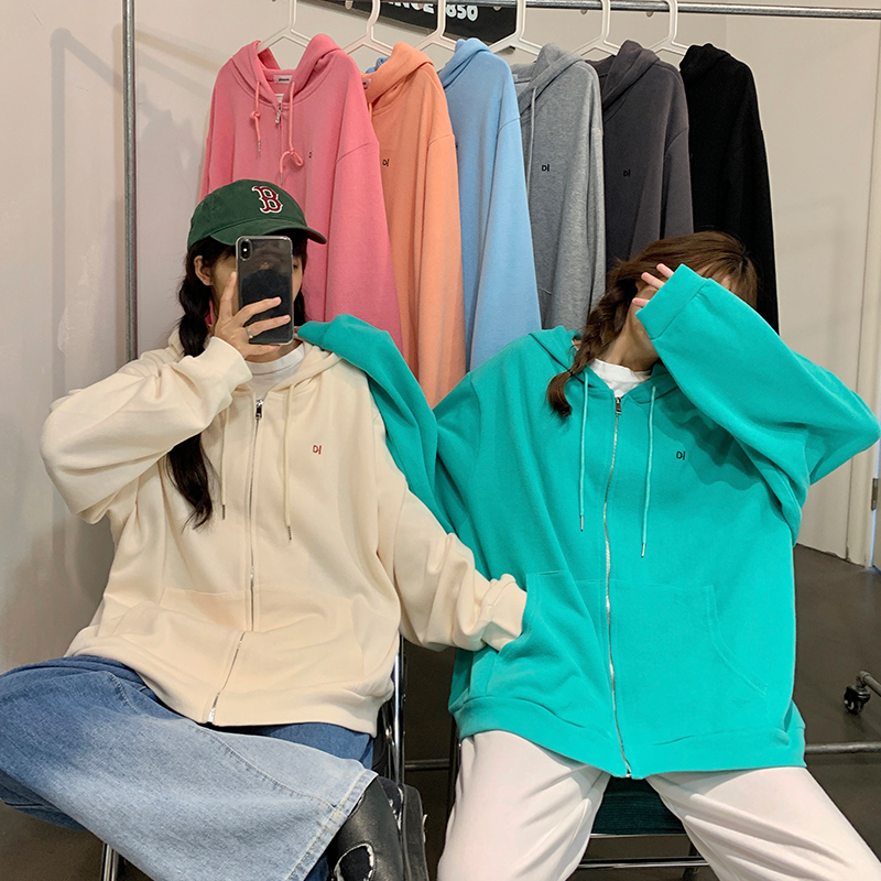 Áo Hoodie Dáng Rộng Phối Khóa Kéo Phong Cách Hàn Quốc Thời Trang Dành Cho Nữ