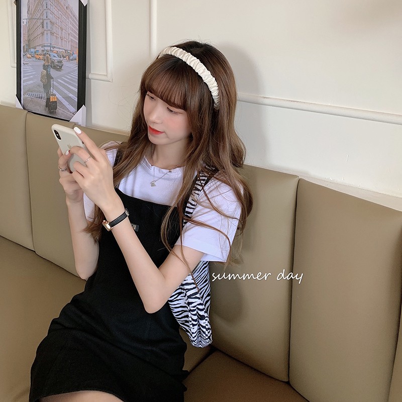 Xiaozhainv Set Áo Thun Ngắn Tay + Đầm Yếm Thời Trang Hàn Quốc Cho Nữ | BigBuy360 - bigbuy360.vn