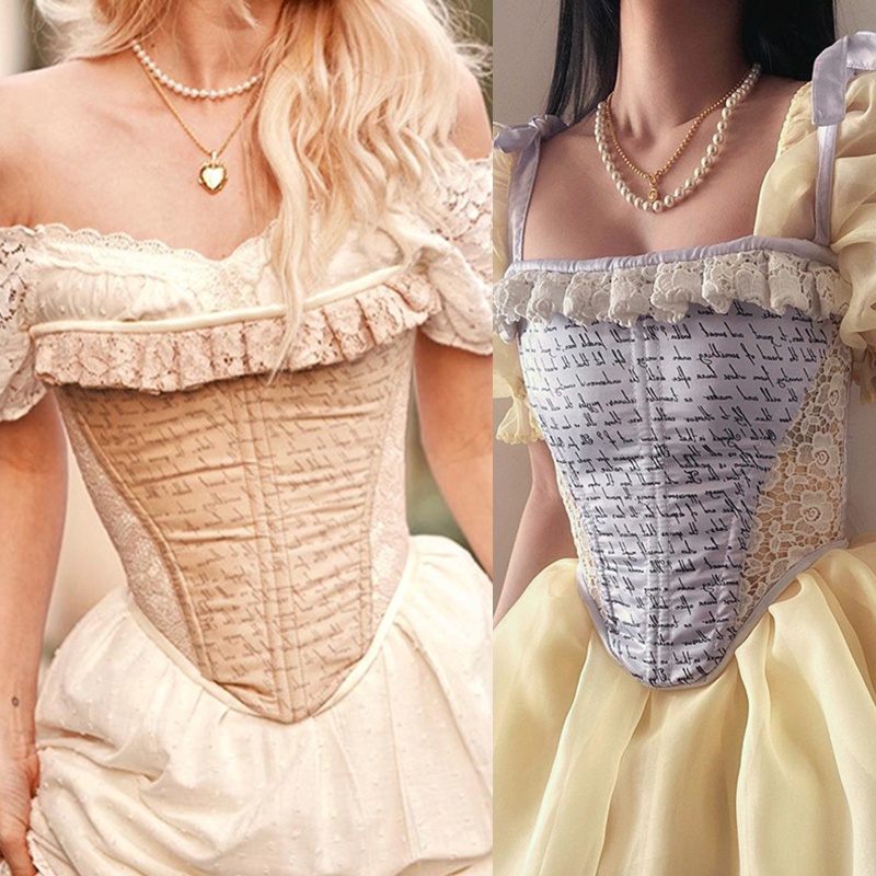 Áo Nịt Ngực Corset Không Tay In Họa Tiết Chữ Phong Cách Vintage Dành Cho Nữ