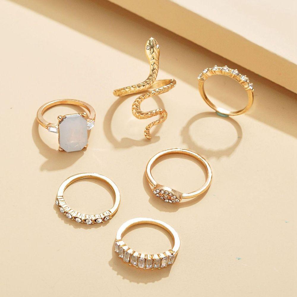 Set 6 Nhẫn Chạm Khắc Hình Rắn Phong Cách Gothic Cho Nam Và NữPhụ Kiện Bằng Hợp Kim Chất Lượng|Nhẫn Kiểu Hàn Quốc Thiết Kế Đơn Giản Cá Tính