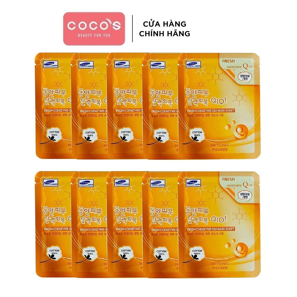 Combo 10 Mặt nạ bổ sung Collagen 3W Clinic Fresh Coenzyme Q10 Mask Sheet 23g x 10