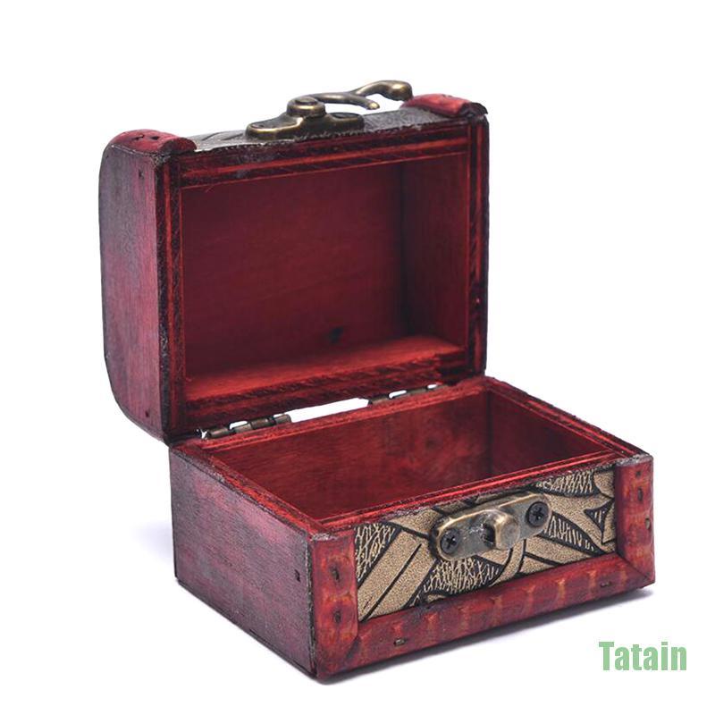 Hộp gỗ mini đựng trang sức hình kho báu cổ điển/hộp nắp gỗ đựng đồ
