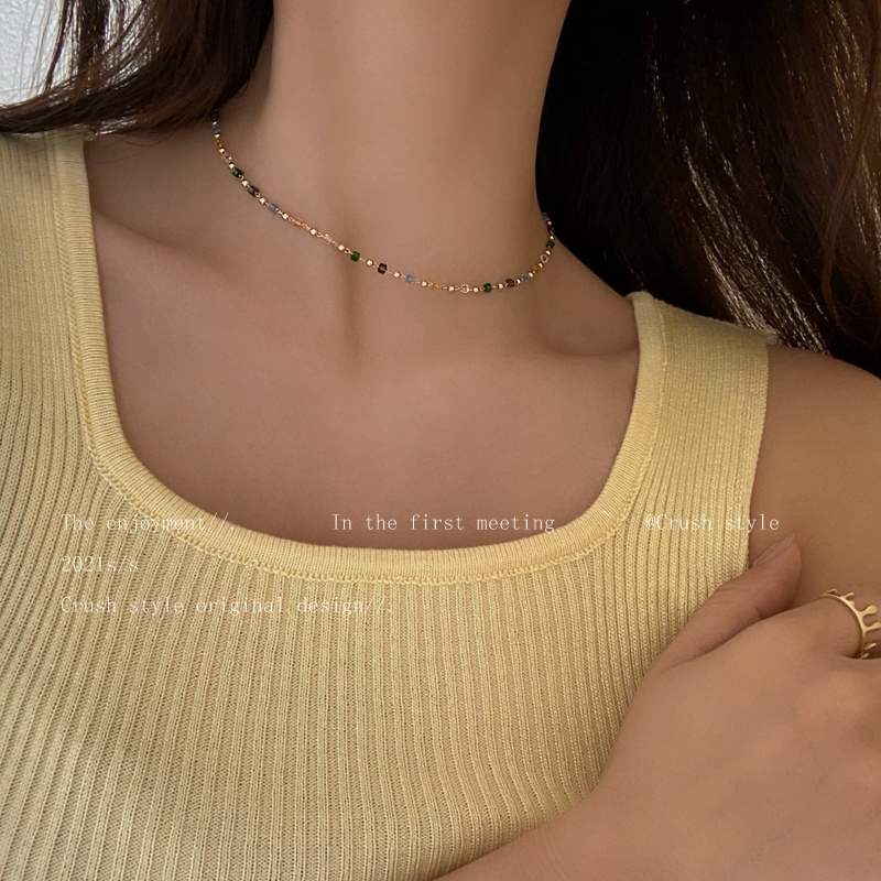 Vòng cổ choker đính đá pha lê nhiều màu sắc thời trang cho nữ