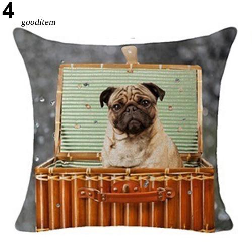 Vỏ gối sofa vải lanh in hình chú chó pug , nai sừng dễ thương