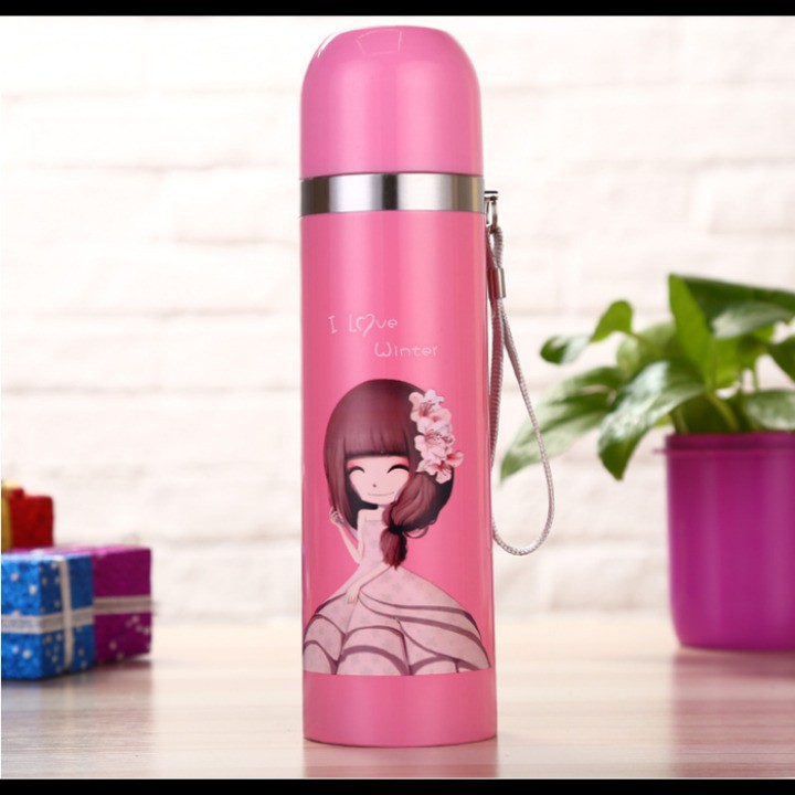 Bình giữ nhiệt - Binh đựng nước cute cho bé bằng inox mini đung tích 500ml