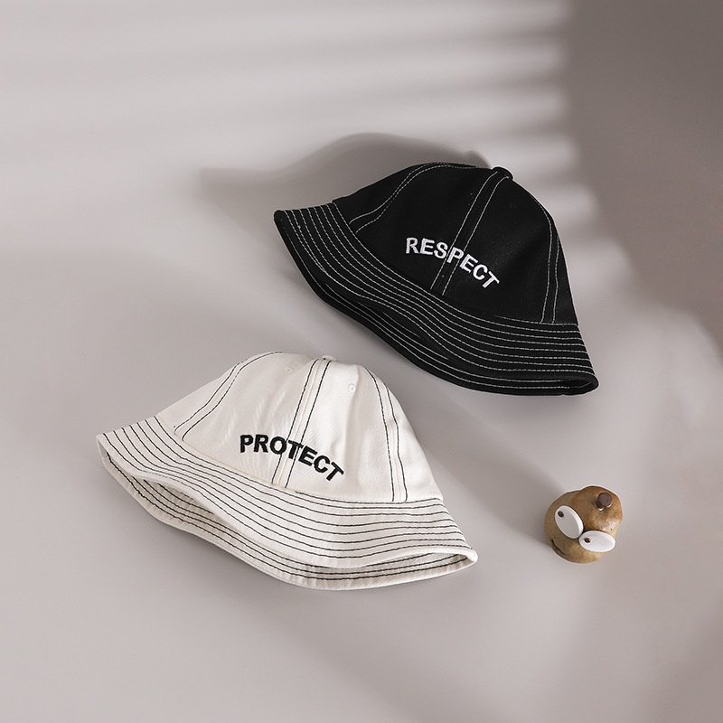 Nón Tai Bèo Màu Trắng Đen Thêu Chữ Phong Cách Hàn Quốc Đơn Giản