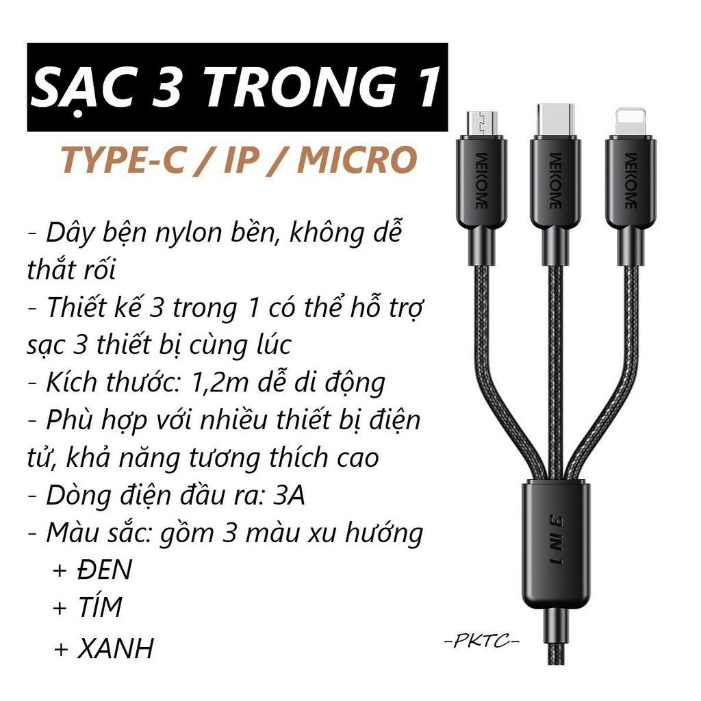Bộ Sạc WK WDC-04 3 TRONG 1 dành cho iphone và android type C / MICRO PKTC