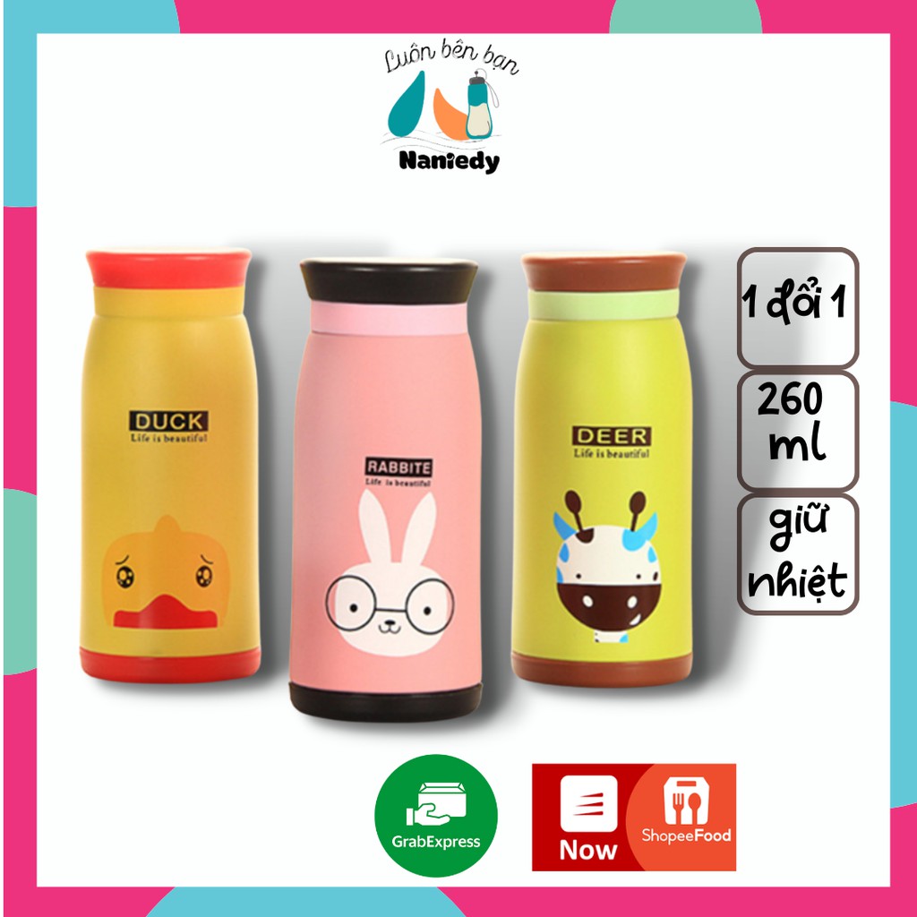 Bình Giữ Nhiệt Trẻ Em Mini Cute NANIEDY Inox 304 Đựng Nước Cho Bé 260ml Cốc Giữ Lạnh Cao Cấp Chính Hãng