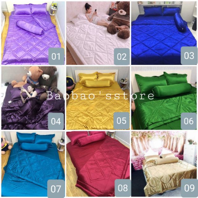 Bộ drap phi lụa mát mịn 4 món - ga giường + 3 vỏ gối (ko mền) M4, M6, M8 15cm | BigBuy360 - bigbuy360.vn