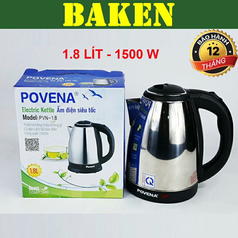 Ấm Đun Nước Siêu Tốc Inox 1.8L Povena PVN-18 -BAKEN