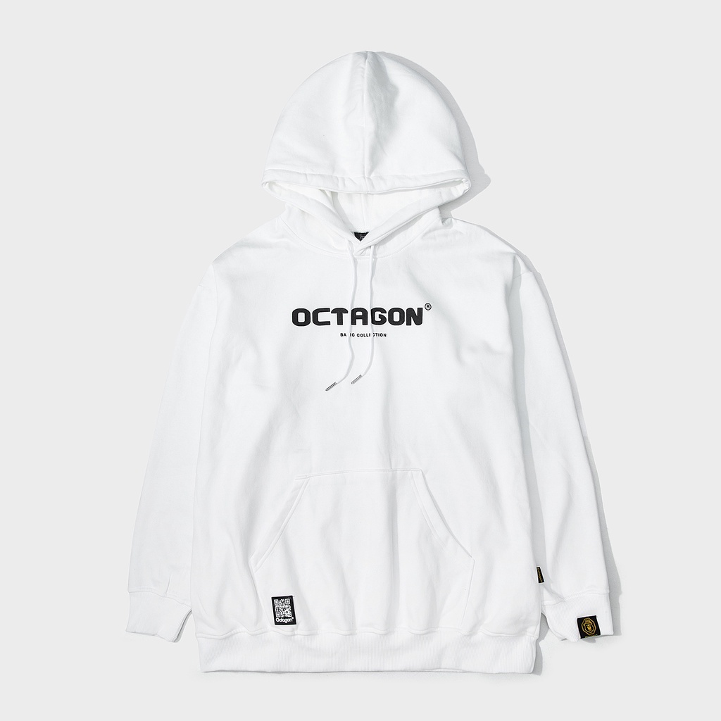 Áo Hoodie Nỉ Bông OCTAGON Basic SS01 Màu Trắng Form Rộng Phong Cách Năng Động