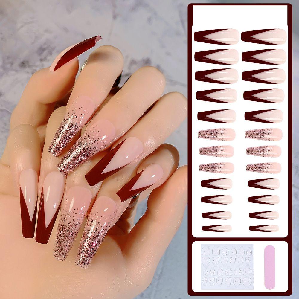 OCEANMAP Móng Tay Giả Màu Sắc Trơn Họa Tiết Trái Tim Xinh Xắn