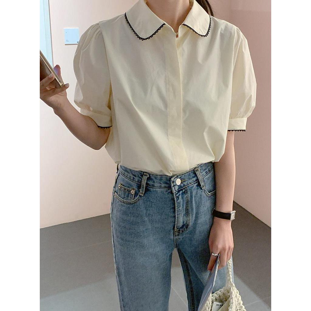 Áo Sơ Mi Cổ Mép Lật Dáng Rộng Ngắn Tay Thời Trang Sành Điệu 60665