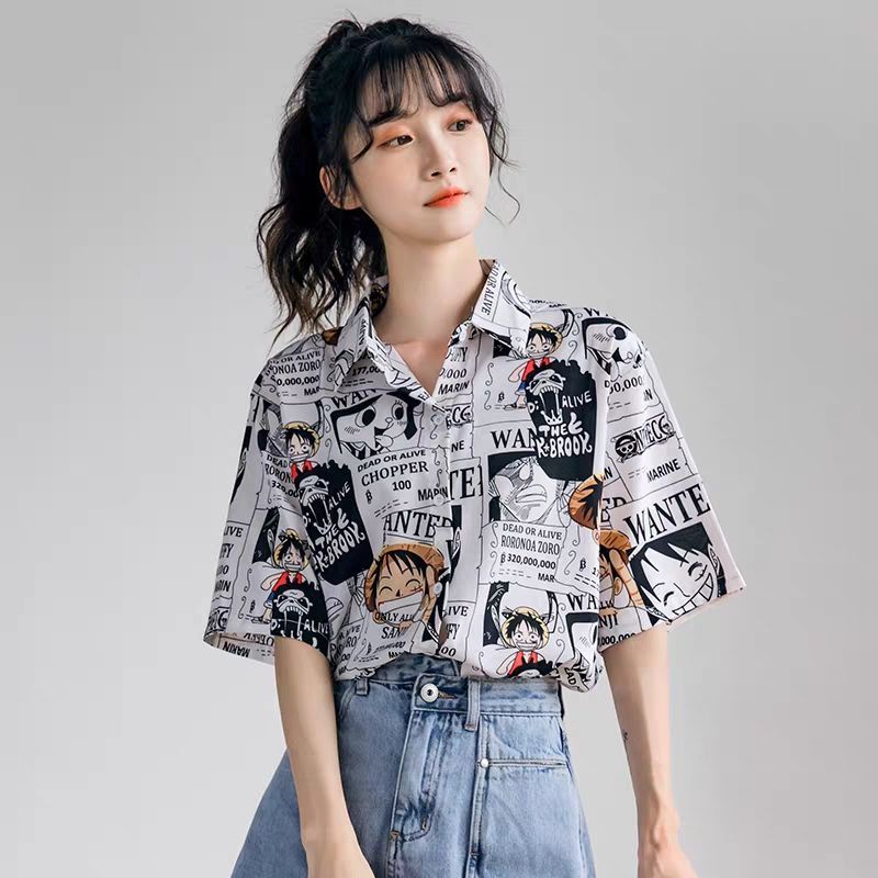 Áo Sơ Mi Tay Ngắn Mỏng Dáng Rộng In Họa Tiết Hoạt Hình Kiểu Hàn Quốc Thời Trang Cho Bạn Gái