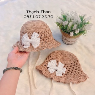 Mũ sợi thô nơ ren cho bé gái