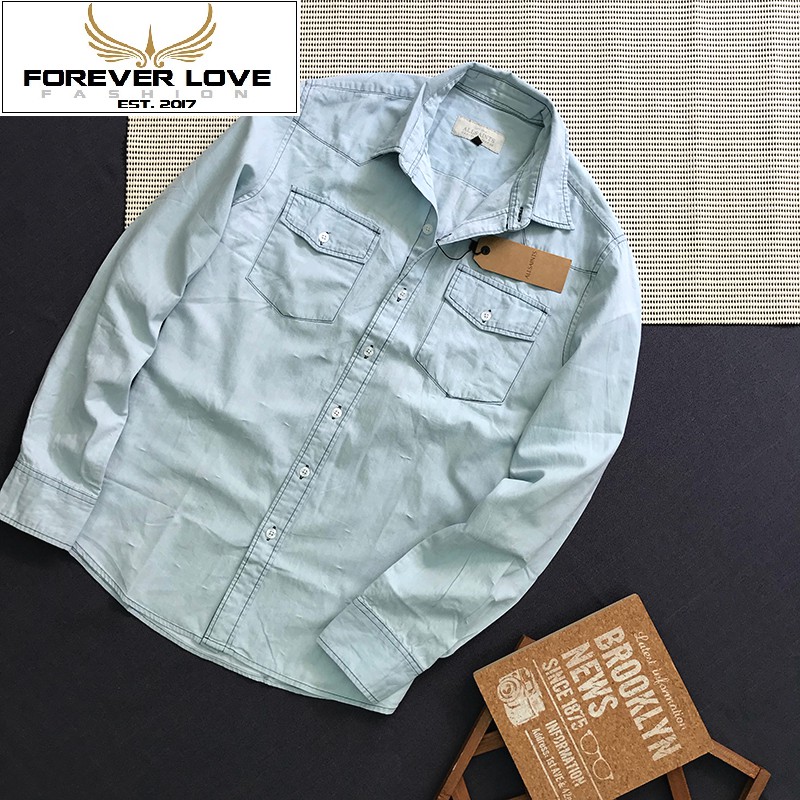 Áo sơ mi denim nam tay dài phối túi cao cấp - SB167 | BigBuy360 - bigbuy360.vn