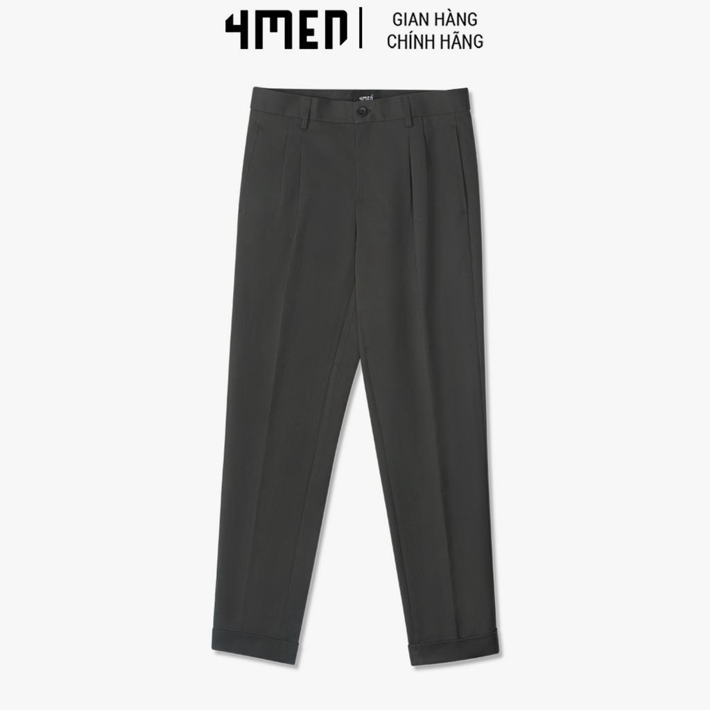 Quần Tây Nam Xếp Li Thêu Form Slim-Cropped 4MEN QT055 tôn dáng, vải mềm mịn, co giãn thoải mái, hạn chế nhắn, trẻ trung