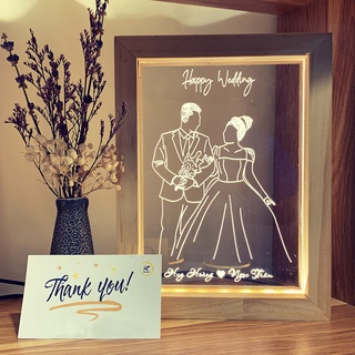 Khung Tranh Đèn Led 3D Khắc heo Yêu Cầu - Quà tặng đám cưới