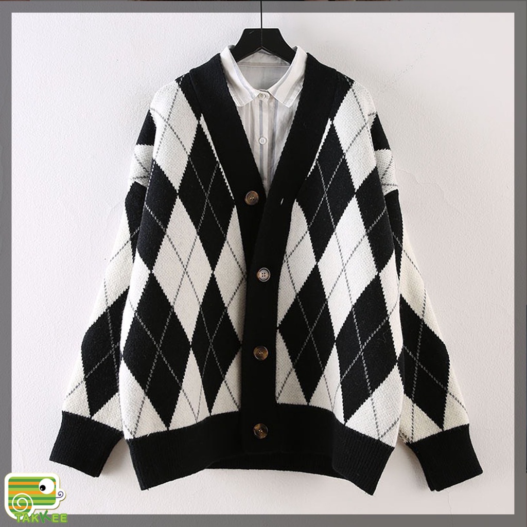 Áo Khoác Len Nữ, Khoác Cardigan Len Họa Tiết Kim Cương HOT TREND Hàng Quảng Châu Loại 1