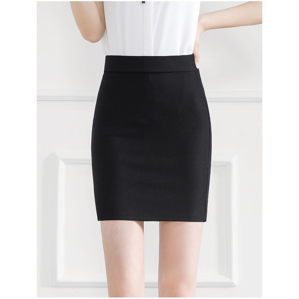 Chân váy bút chì nữ xẻ tà sau chất thun umi co giãn màu đen dài 48cm