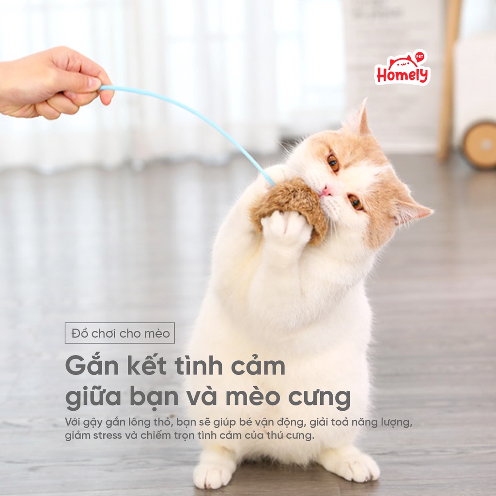 Đồ chơi cho mèo kiểu gậy gắn lông thỏ sáng tạo dễ thương vui nhộn Homely Pet