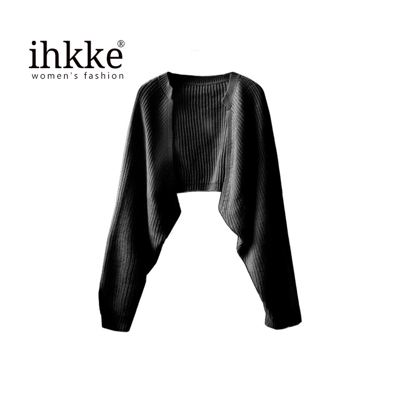 Áo khoác cardigan IHKKE dệt kim tay dài dáng rộng thời trang cho nữ