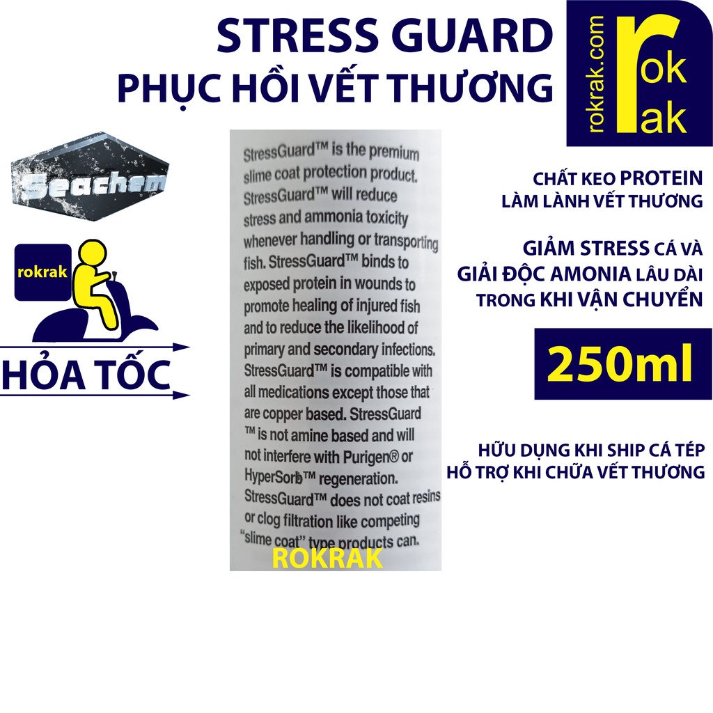 Stress Guard Seachem 100 250 ml Hỗ trợ vận chuyển cá và dưỡng cá Stressguard Mỹ