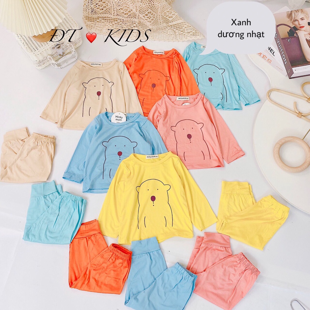 Đồ Bộ Dài Tay Bé Trai, Bé Gái Minky Mom Vải Thun Lạnh Hoạ Tiết Viền Gấu, Bộ Đồ Dài Tay Mặc Thu Đông Cho Bé AN.KID