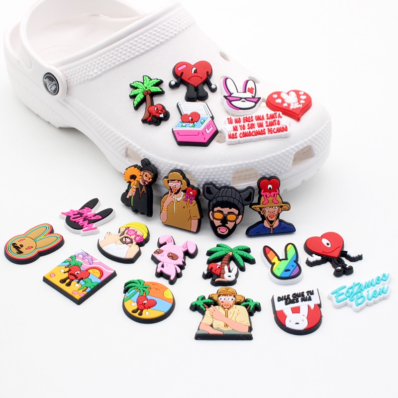 Hoạt hình 1pcs Jibbitz bad bunny Shoe Charms DIY Có thể tháo rời dép lê accessories Crocs Pin dễ thương decorate quà Giáng sinh 1000 Mẫu Cho Bạn Lựa Chọn