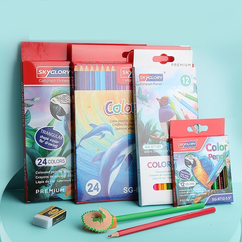 Hộp Bút Chì Màu Gốc Dầu SKYGLORY Vẽ Tranh Cao Cấp Gỗ Tự Nhiên 12/18/24/36 Màu