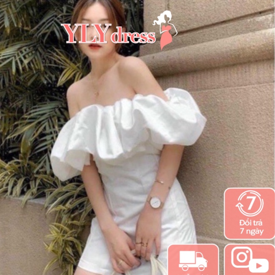 Váy trễ vai hai màu trắng đen kiểu dáng freesize phom ôm tôn dáng hack chân cực xinh C145