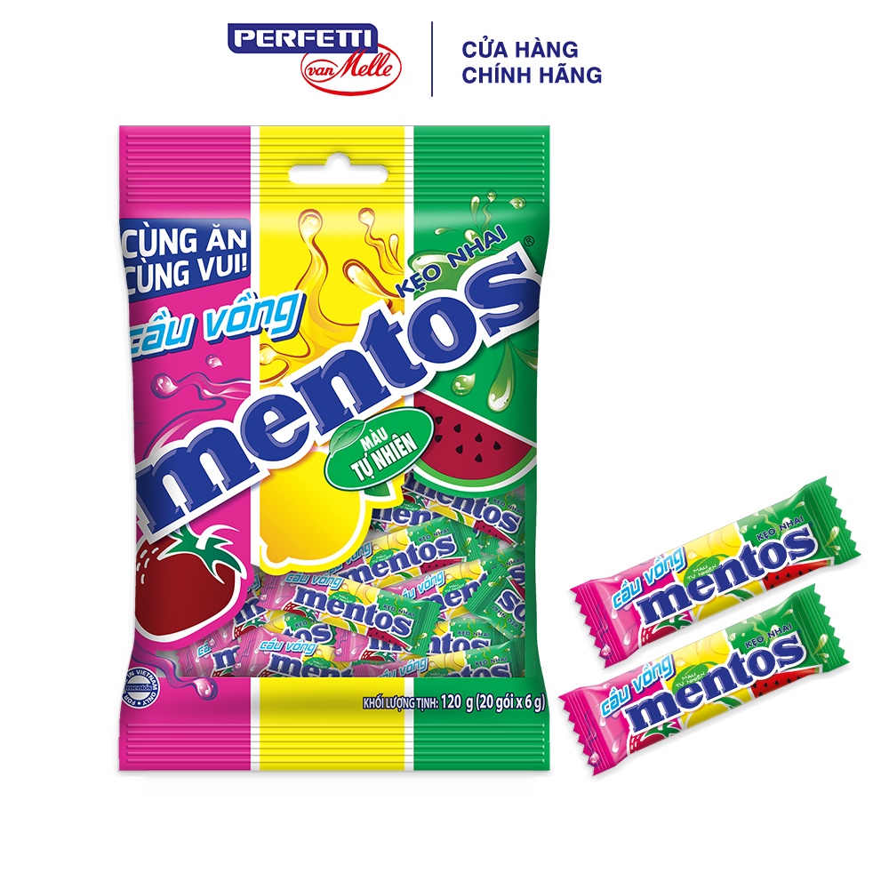 Kẹo nhai Mentos Cầu Vồng 3 Viên Hương Trái Cây (Gói 120g)