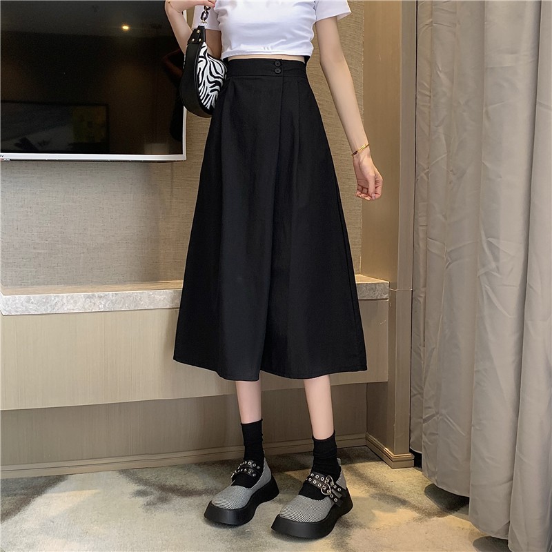 Xiaozhainv Korean high waist all-match pure color midi A-form skirt fashion women