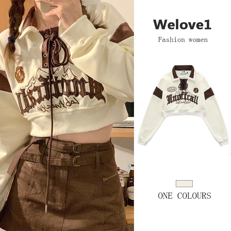 Áo Sweater Lông Ngắn Hở Rốn Thêu Chữ Phong Cách Đường Phố Gia Vị Chiên Retro Mỹ Dành Cho Bạn Nữ