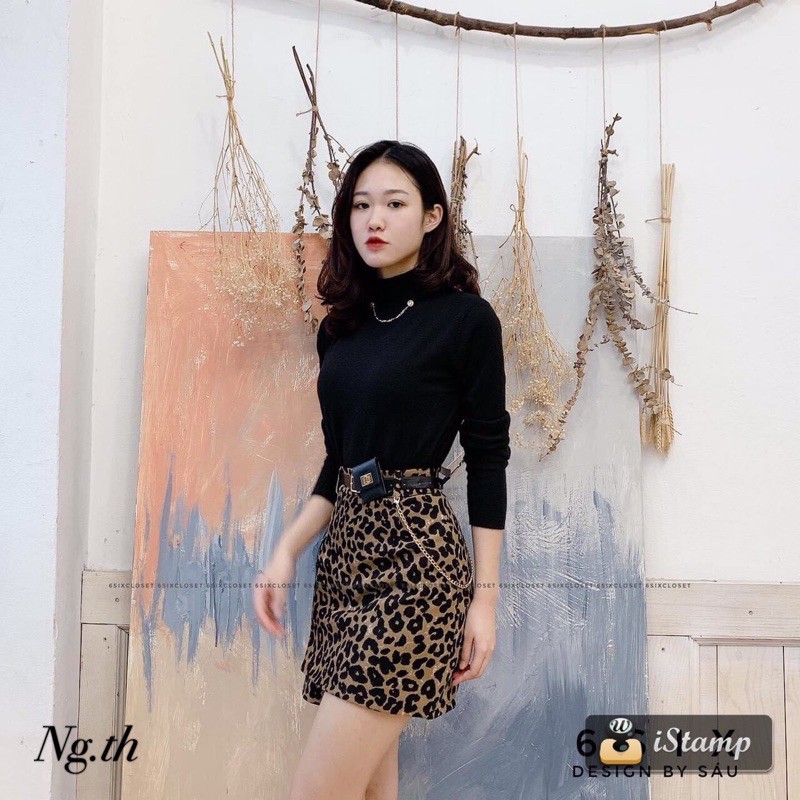 Chân váy dạ da báo kèm đai xích dáng A cạp cao có lót quần trong CV1750 - NhiNhi Shop