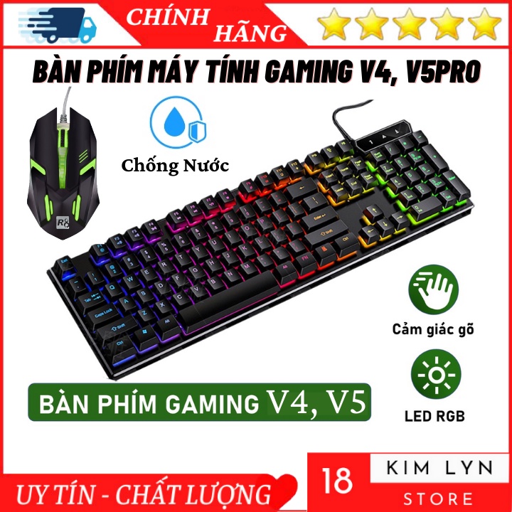 Bàn Phím Máy Tính Có Dây Gaming V4, V4Pro, V5Pro - Đèn Led RGB Chống Nước Kèm Chuột Máy Tính - Bảo Hành 12 Tháng