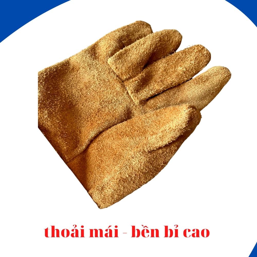 Găng tay hàn, Bao tay hàn da bò, chống cháy, chịu nhiệt/tia lửa văng bắn, lớp lót chống hầm bí