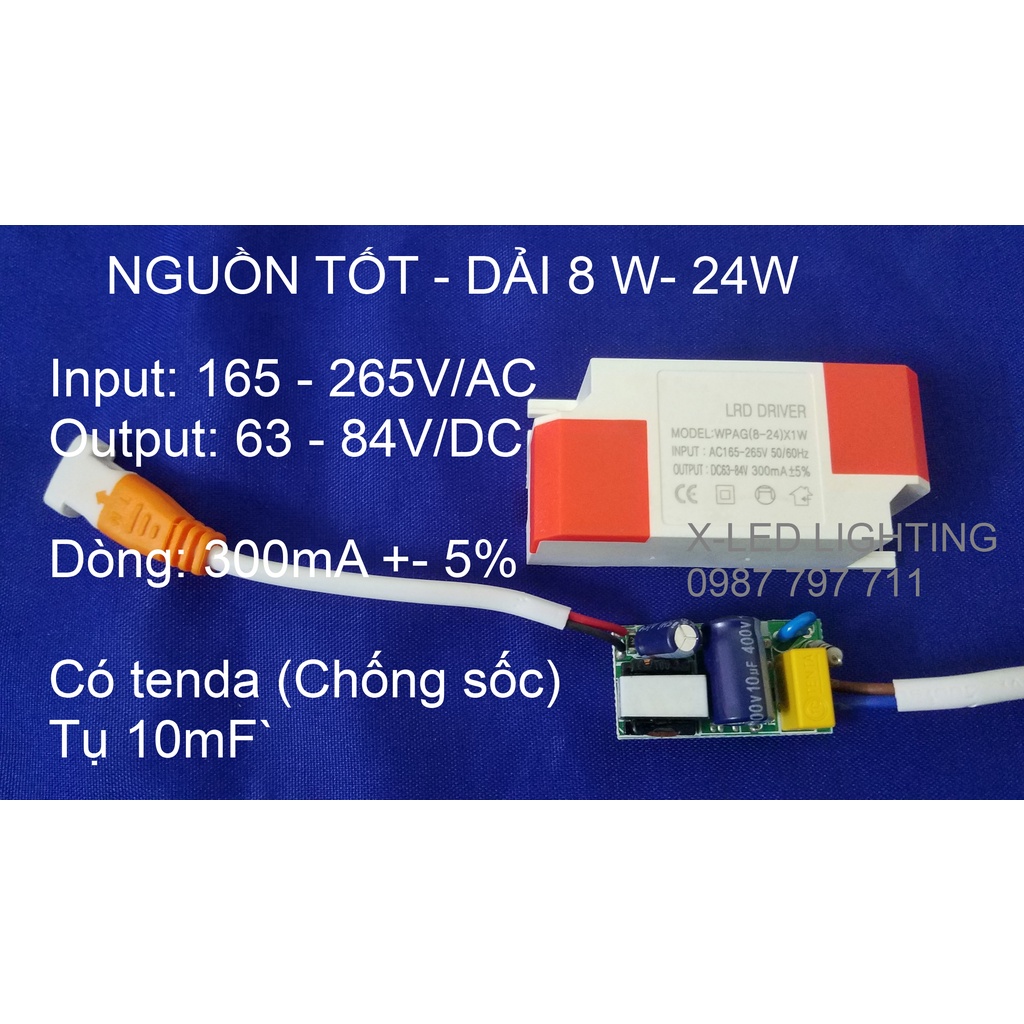 NGUỒN 1 MÀU CHẤN LƯU ĐÈN LOẠI TỐT, CÓ TENDA CHỐNG SỐC - 8W - 12W - 18W - 24W - 50W