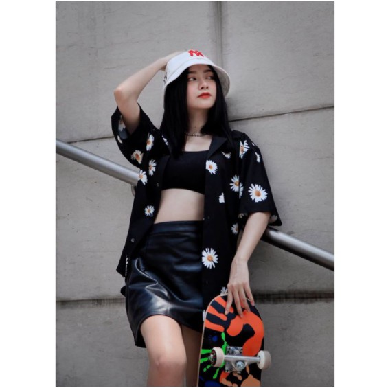 Áo sơ mi tay lỡ Daisy In Hoa nam nữ - lụa chính phẩm, form unisex - A7
