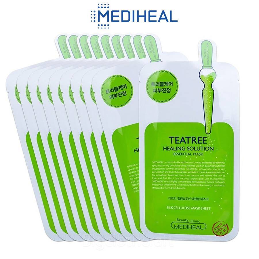 Hộp 10 miếng mặt nạ tinh chất tràm trà ngăn ngừa mụn Mediheal Teatree Care Solution Essential Mask 24ml x 10