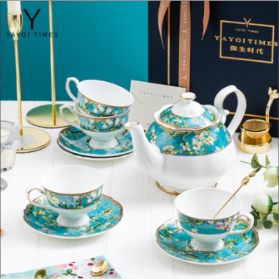 Bộ Âm Chén Sứ Xanh Kèm Đĩa Kê BC06-15 cao cấp