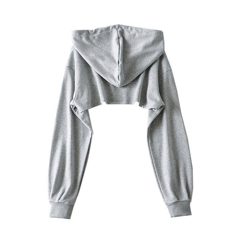 Áo Thun Lửng Tay Dài Có Mũ Trùm Màu Đen Lưng Cao Dễ Phối Đồ Phong Cách Thể Thao 20 Màu Cho Nữ 0119