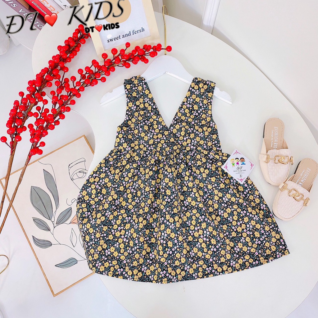 Váy thô hàn nơ hồng sau lưng cho bé gái