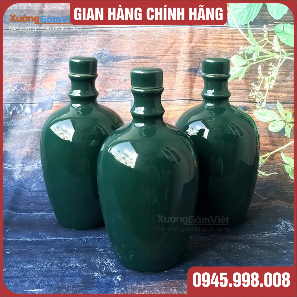 [Bát Tràng giá rẻ] Bình đựng rượu, chiết rượu - cao cấp gốm sứ Bát Tràng dung tích 900ml màu xanh cổ vịt đẹp xuất sắc