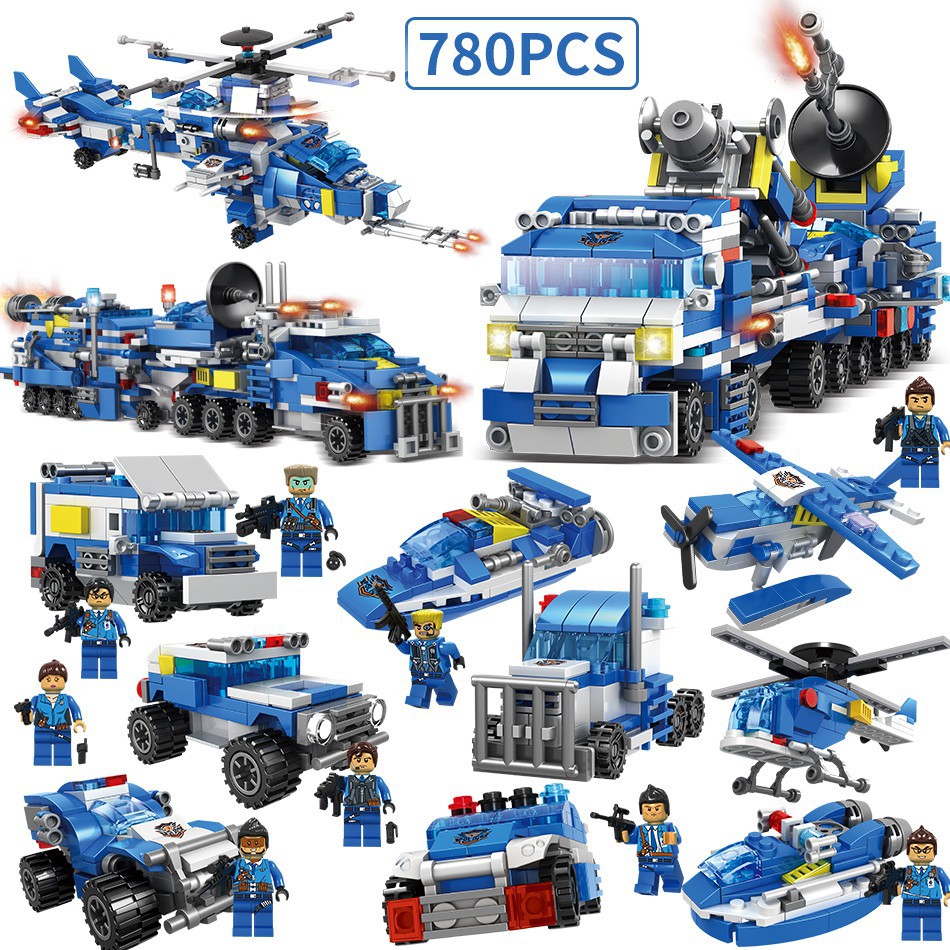 Đồ chơi xếp hình,lắp ráp lego C012 trực thăng và xe tên lửa cảnh sát DL-C012 ghép hình cho bé- Cảnh sát xanh