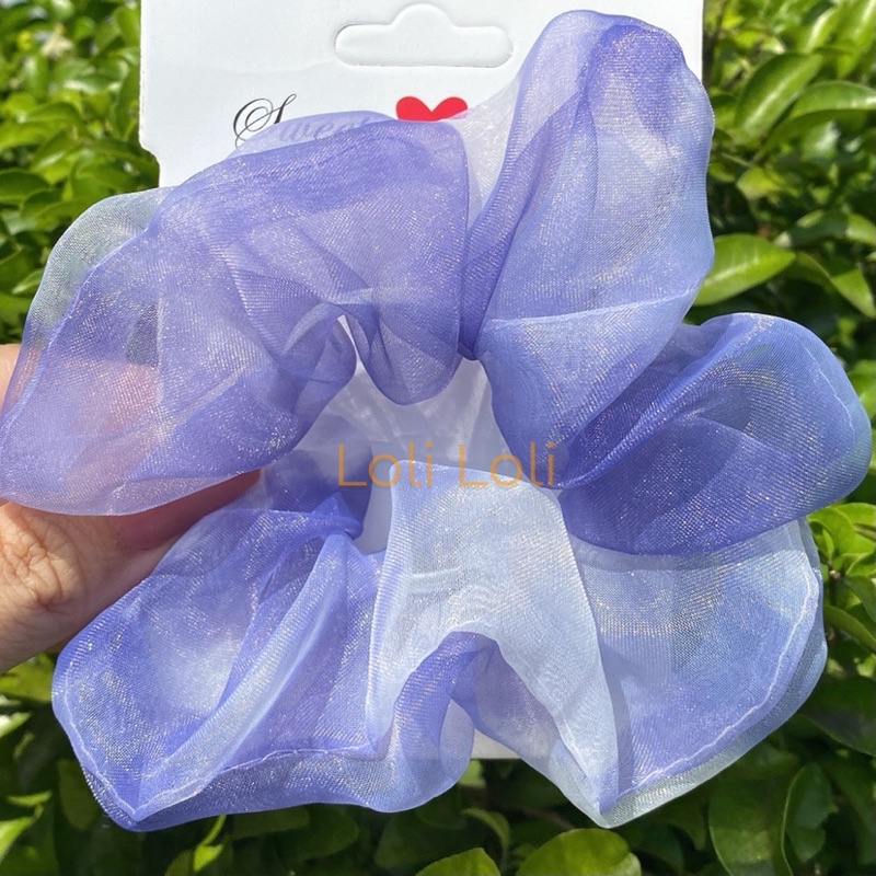 Scrunchies cột bóng voan kính loang ánh kim. buộc tóc ánh nhũ xinh xắn