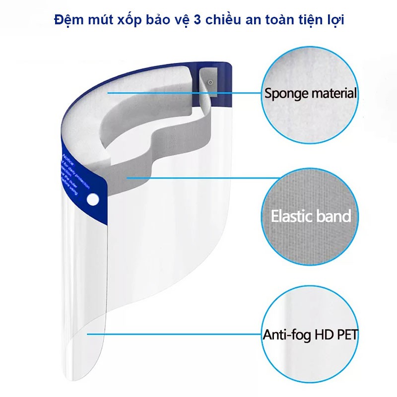 Kính chống giọt bắn, Kính chống dịch Face shield đệm mút xốp bảo vệ 3 chiều an toàn tiện lợi BBShine – K024