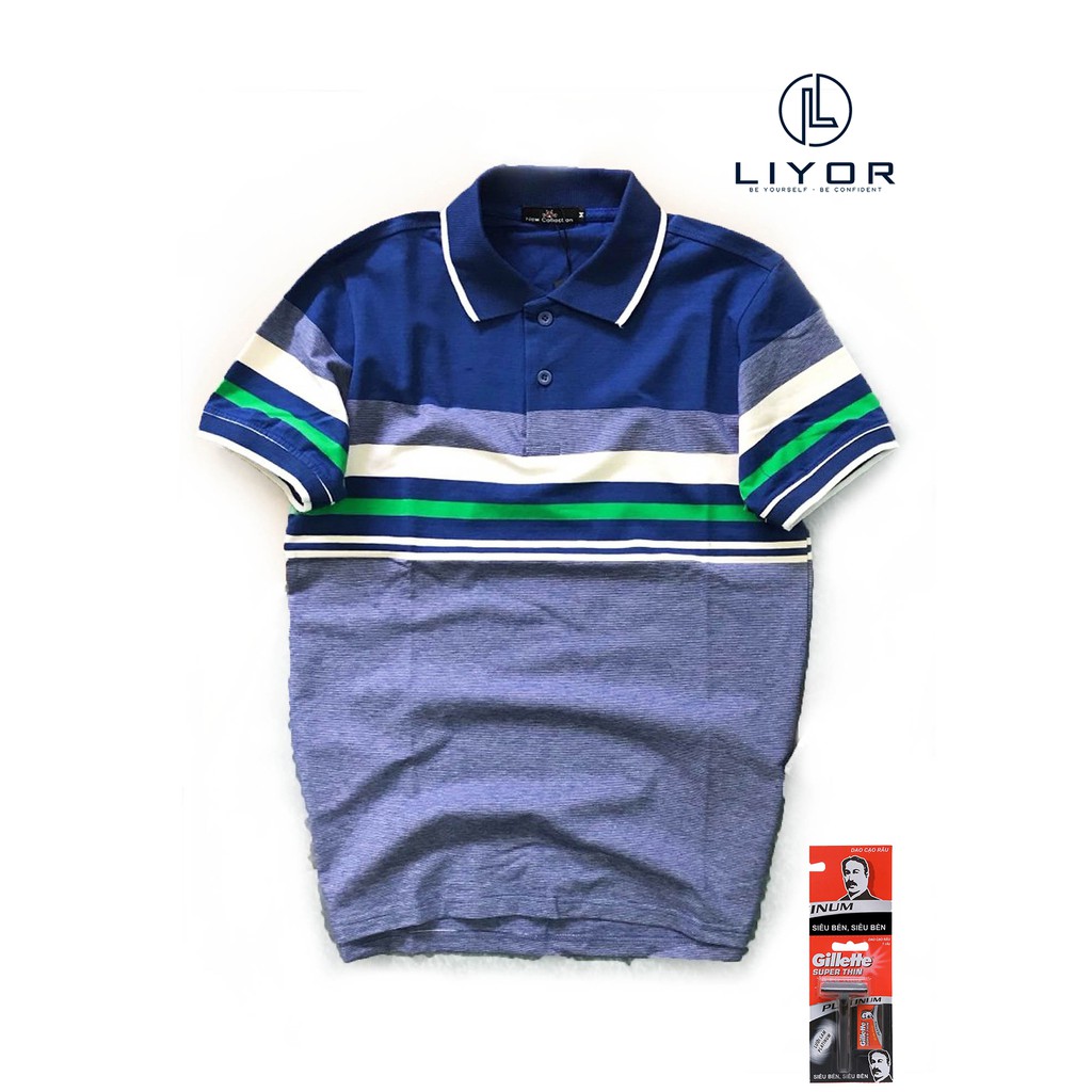 [MUA 1 TẶNG 1] Áo thun nam có cổ sọc ngay hai màu phù hợp với dáng người từ 50kg - 85kg (nhiều màu) Liyor | BigBuy360 - bigbuy360.vn